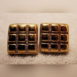Vintage textured gold tone modern art deco cube square earrings